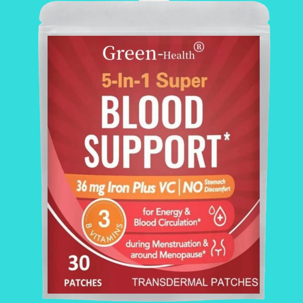 

Iron with Folate Transdermal Patches, Vitamin C, B6, B12, 5-in-1 Blood Support - 30 Patches One Month Supply