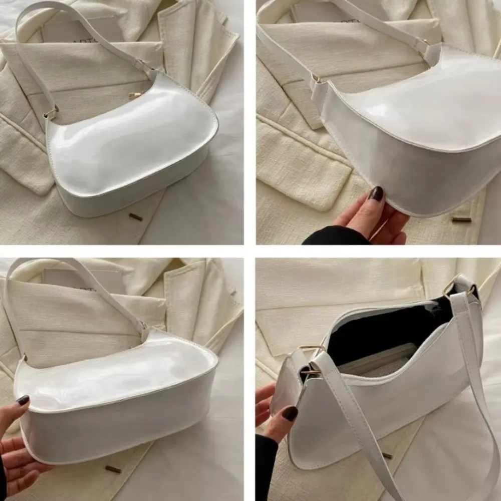 Fashion PU Leather Underarm Bag Solid Color Bright Color Shoulder Bag Small Handbag Purse Women