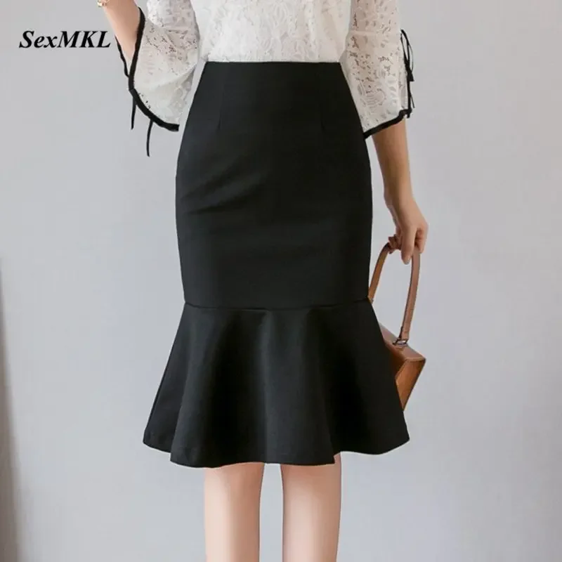 Oversized Fashion Women Skirt 2024 Sexy High Waist Skirts Ruffle Bodycon Korean Style Office Lady Midi Pencil Skirt Jupe Femme