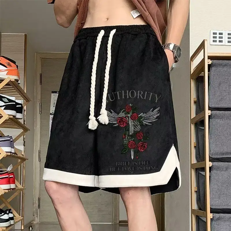 

Поддельные спортивные баскетбольные брюки из двух частей, замшевые шорты, повседневные брюки с пятью точками больших размеров, универсальные с принтом