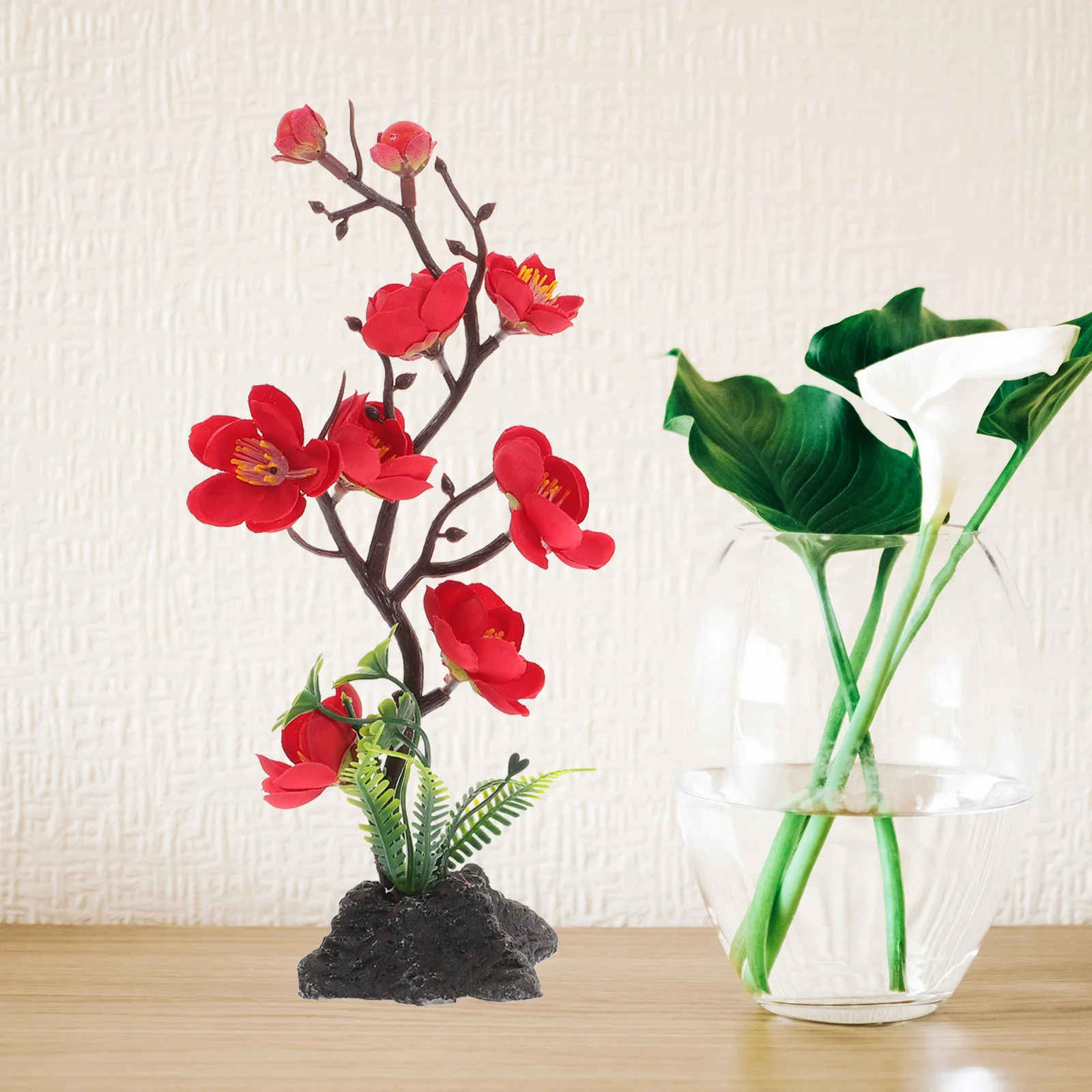 

2 Pcs Plum Blossom Platter Decoration Japanese Cold Dish Sushi Restaurant Simulation Flower Dish Adornment Artificial Wood Red