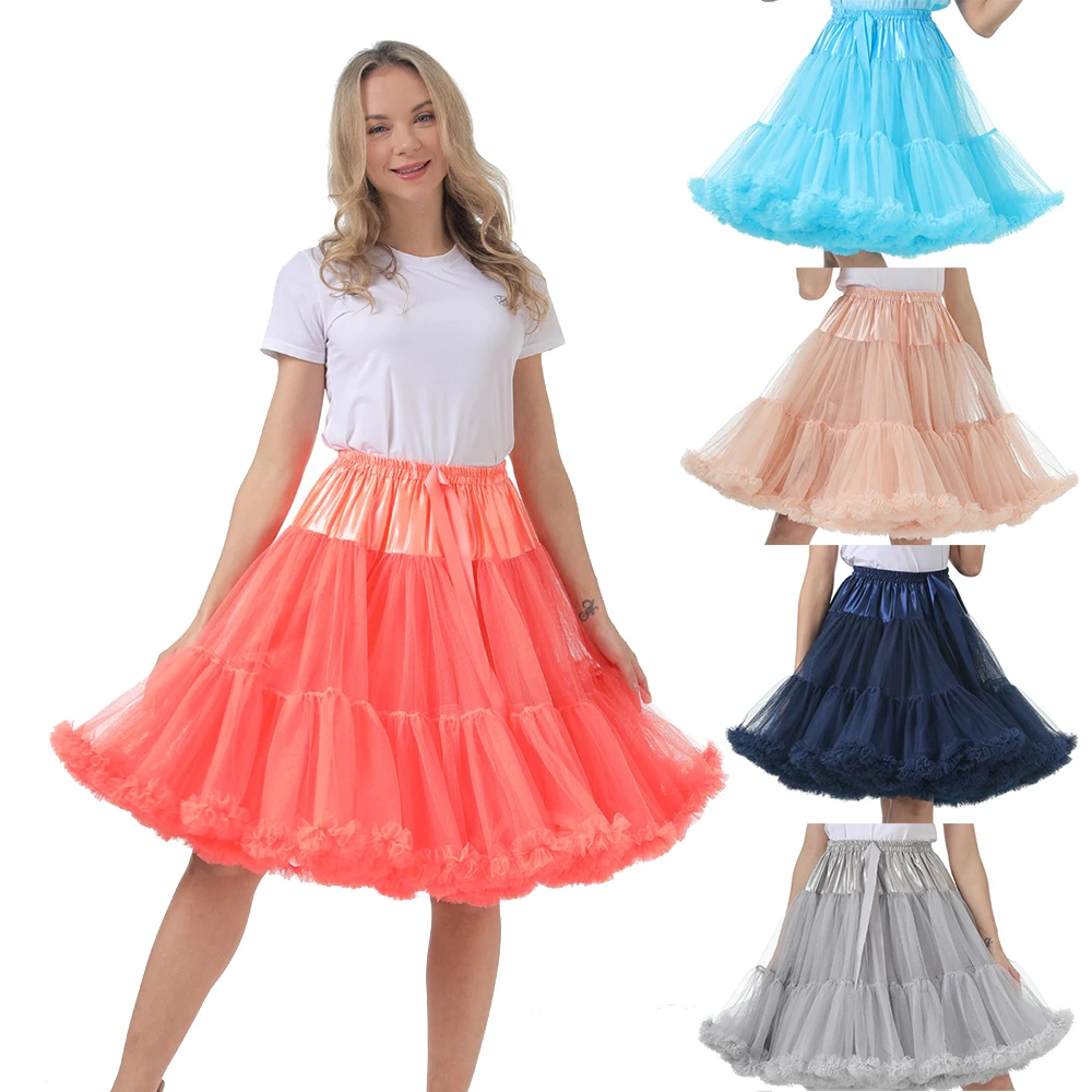 

55CM Women's Elastic Waist Soft Tulle Petticoat Puffy Tutu Tulle Skirt Princess Ballet Dance Pettiskirts Underskirt Lolita Skirt