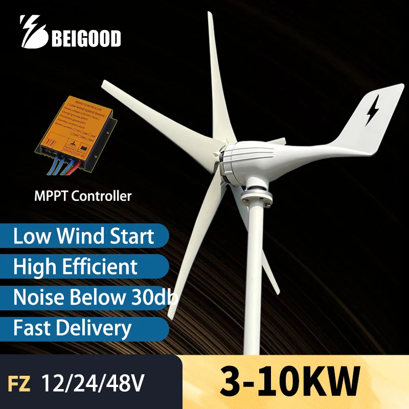 5000W Wind Turbine Generator 12V-48V with 5 Blades MPPT Controller System Portable Renewable Energy Windmill for Off-Grid Power