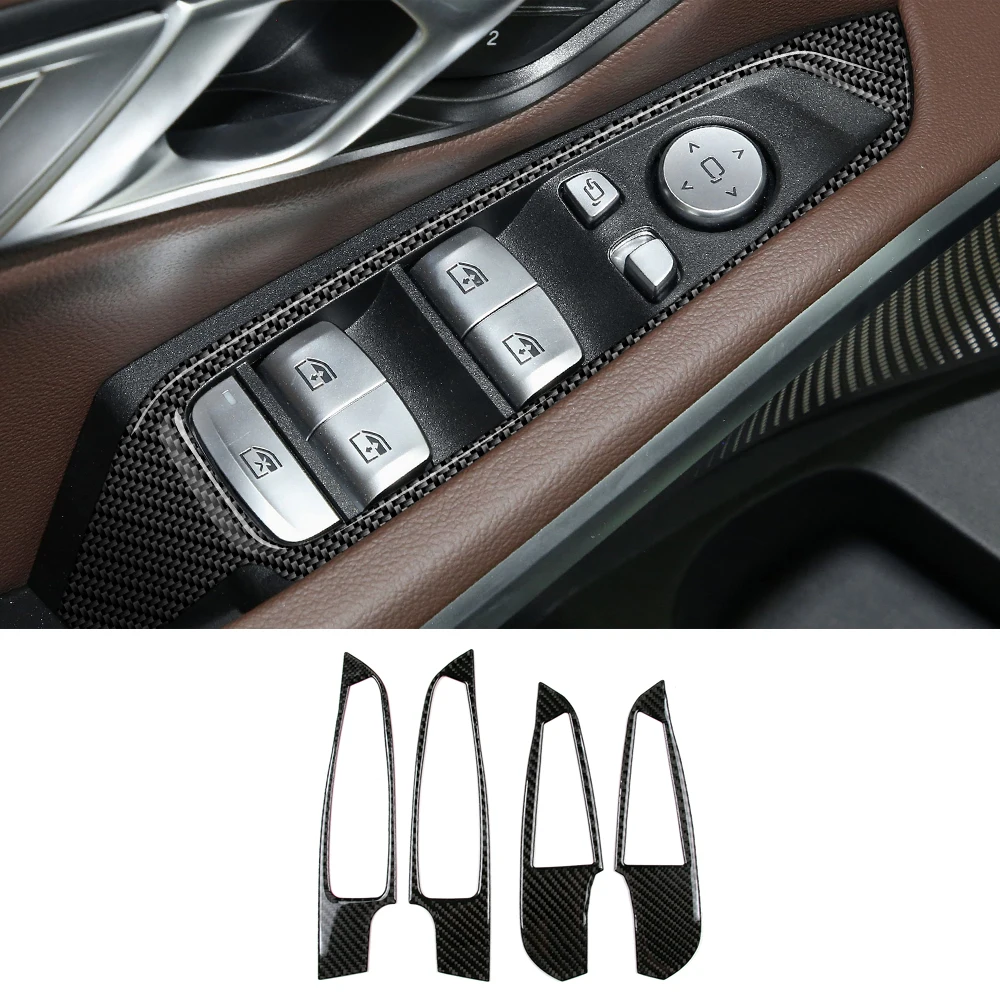 4PCS Real Carbon Fiber Window Lift Switch Panel Cover Trim for BMW 3 Series G20 2020 Car Accessories