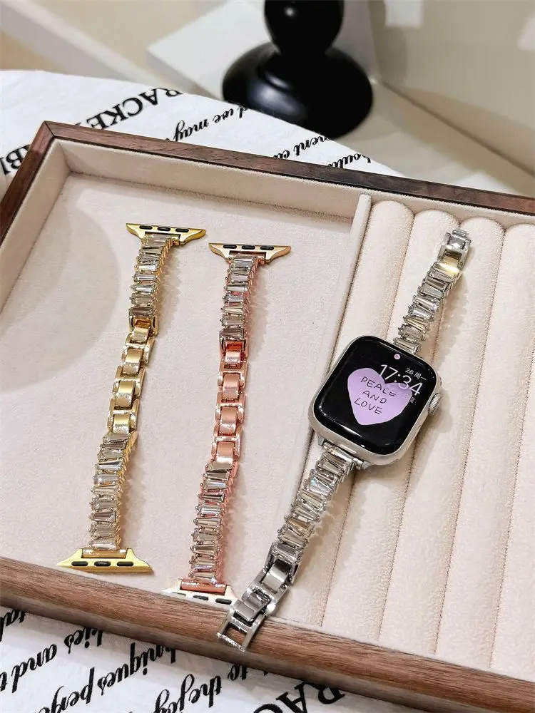 Metal tachonado de diamantes compatible con 38/40/41/42/44/45/46/49 mm compatible con correa Apple Watch Ultra/Se10/9/8/7/6/5/4/3/2/1