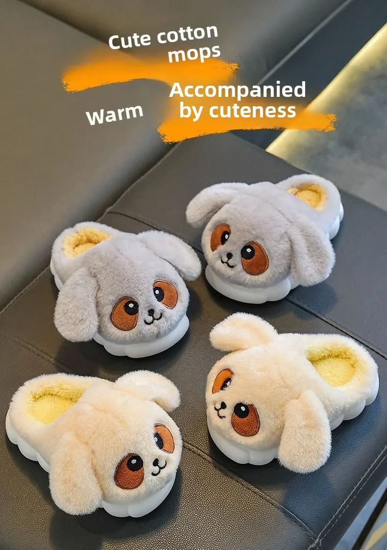 Children's cotton slippers winter new style for boys and girls anti slip thick soled warm children's home fur slippers