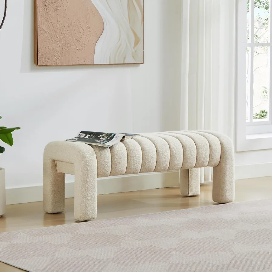 43 End of Bed Beh Modern Linen Entryway Beh Upholstered Ottoman Stool with Full Coverage Fabrics Ottoman for Bedroom Living Roo