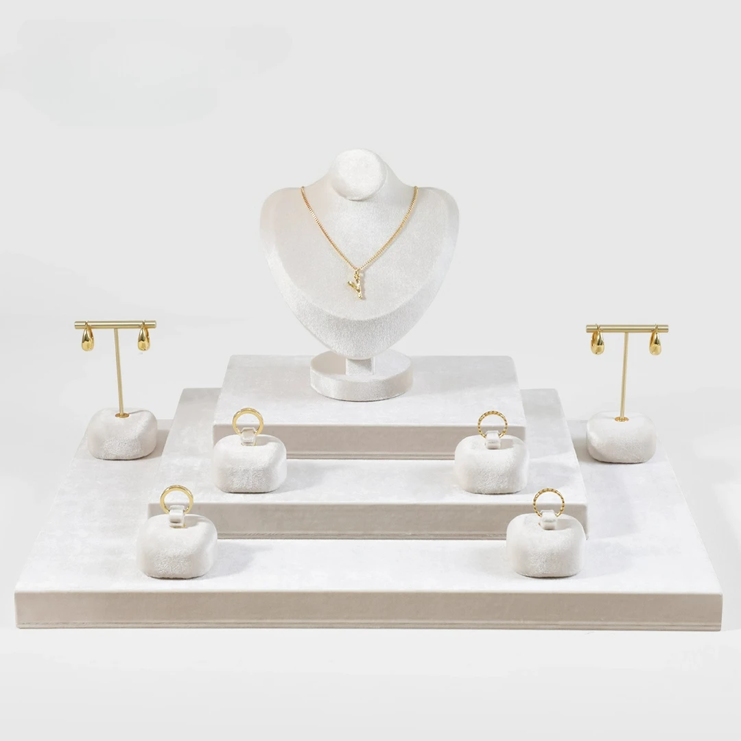 

Light luxury high-end jewelry display props store with pearl necklaces, earrings, rings display racks