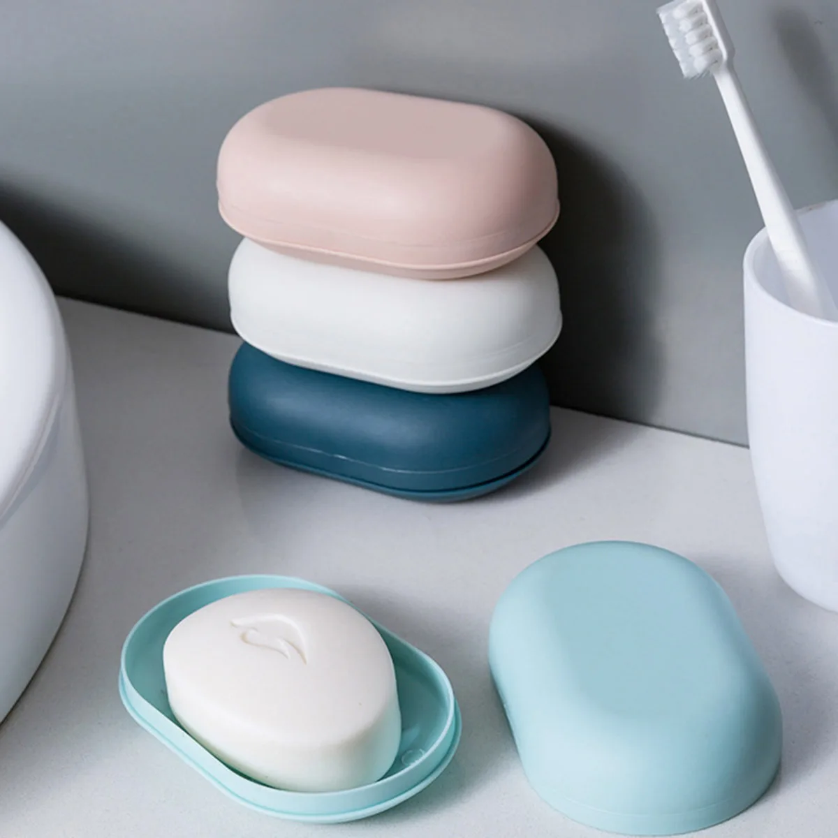 

8Pcs Plastic Soap Dish Compact Sturdy Holder with Lid for Keeping Soaps Clean in Bathroom Kitchen Travel Soap Case