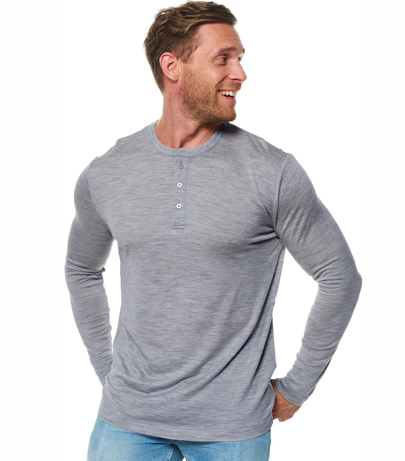Men's Merino Wool Base Layer Top 100% Merino Wool Henry Collar Shirts Thermal Underwear Long Sleeve T-Shirt for Hiking Hunting