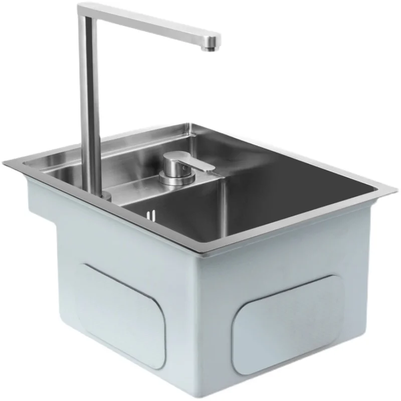 

Brushed Kitchen Sink Hidden Single Bowl Bar Small Size Stainless Steel Balcony Concealed