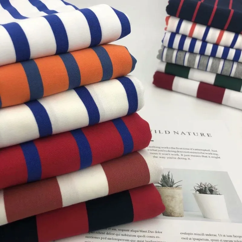 Soft Cotton Stripe Knitted Elasticity Fabric for Spring Summer Dress Clothing Design Cloth Diy By The Meter Sewing Material