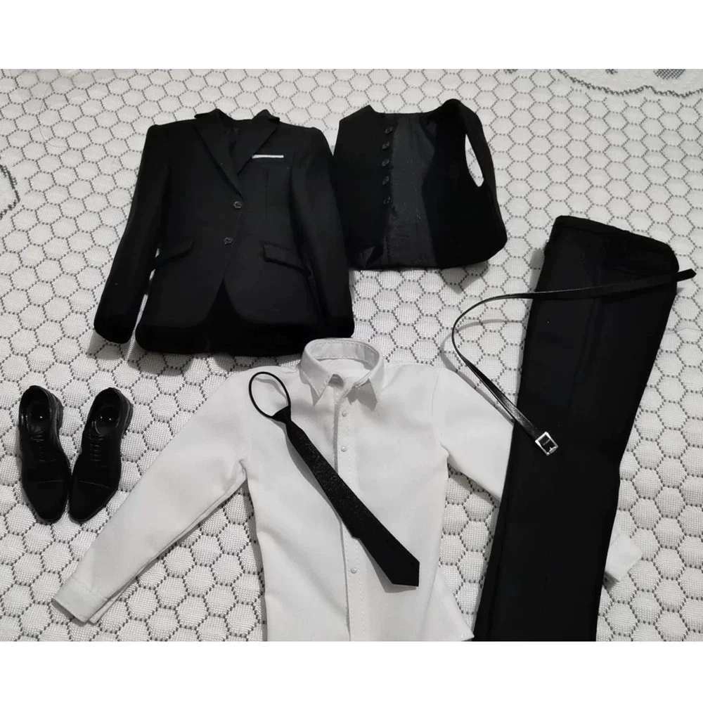 Maßstab 1:6, männlicher schwarzer Trenchcoat, Windjacke, Weste, Hemd, Hose, solide Schuhe, Kleidungsmodell für Actionfiguren Ob28 BJD – Detail 11