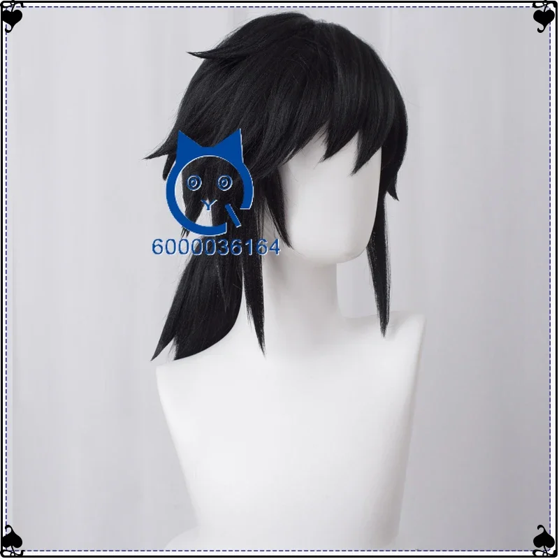 Dämonentöter Tomioka Giyuu Water Hashira Cosplay-Perücke mit dickem, flauschigem Anti-Curl-Einfachem Styling für Anime Expo Halloween-Kostüm