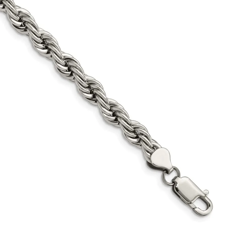 

Chisel Stainless Steel Polished 7mm 9 inch Rope Bracelet