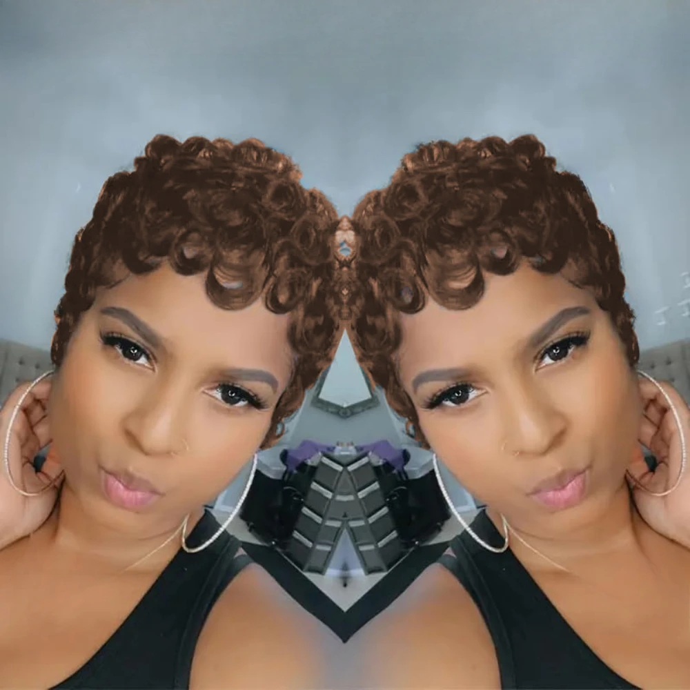 مجعد موجة قصيرة عابث قطع باروكة من شعر طبيعي شعر ريمي خصلات الشعر المستعار الإنسان مع الانفجارات شعر مستعار كامل آلة صنع شعر مستعار