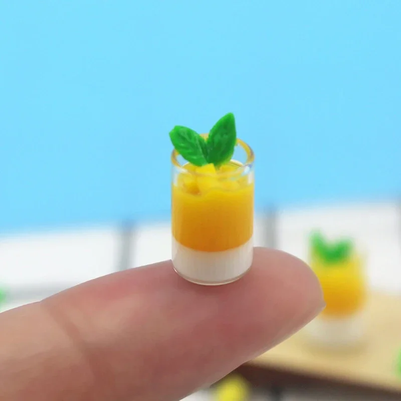 1Pcs 1/12 Doll House Miniature Mango Pudding Cup Simulation Food Model Toys for Mini Decoration Dollhouse Accessories