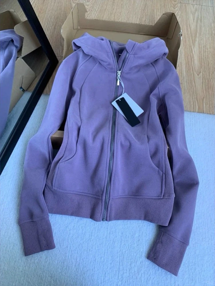 New Korean Fashion Solid Slim Coat Woman Long Sleeve Autumn Retro Design Hooded Sweatshirts Female Casual Sports Warm Outfits