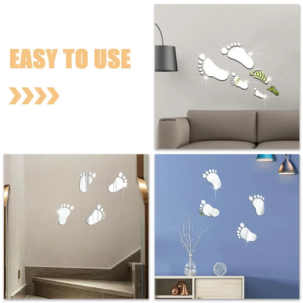 

1 Sheet Footprint Mirror Wall Sticker Acrylic Decorative Mirror Wall Decal for Kids Room Children's Bedroom Decor