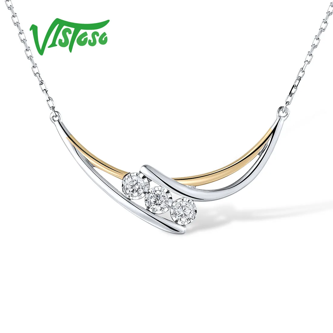 

VISTOSO Pure 9K 375 White Yellow Gold Necklace For Women Sparkling White Cubic Zirconia Elegant Wedding Anniversary Fine Jewelry