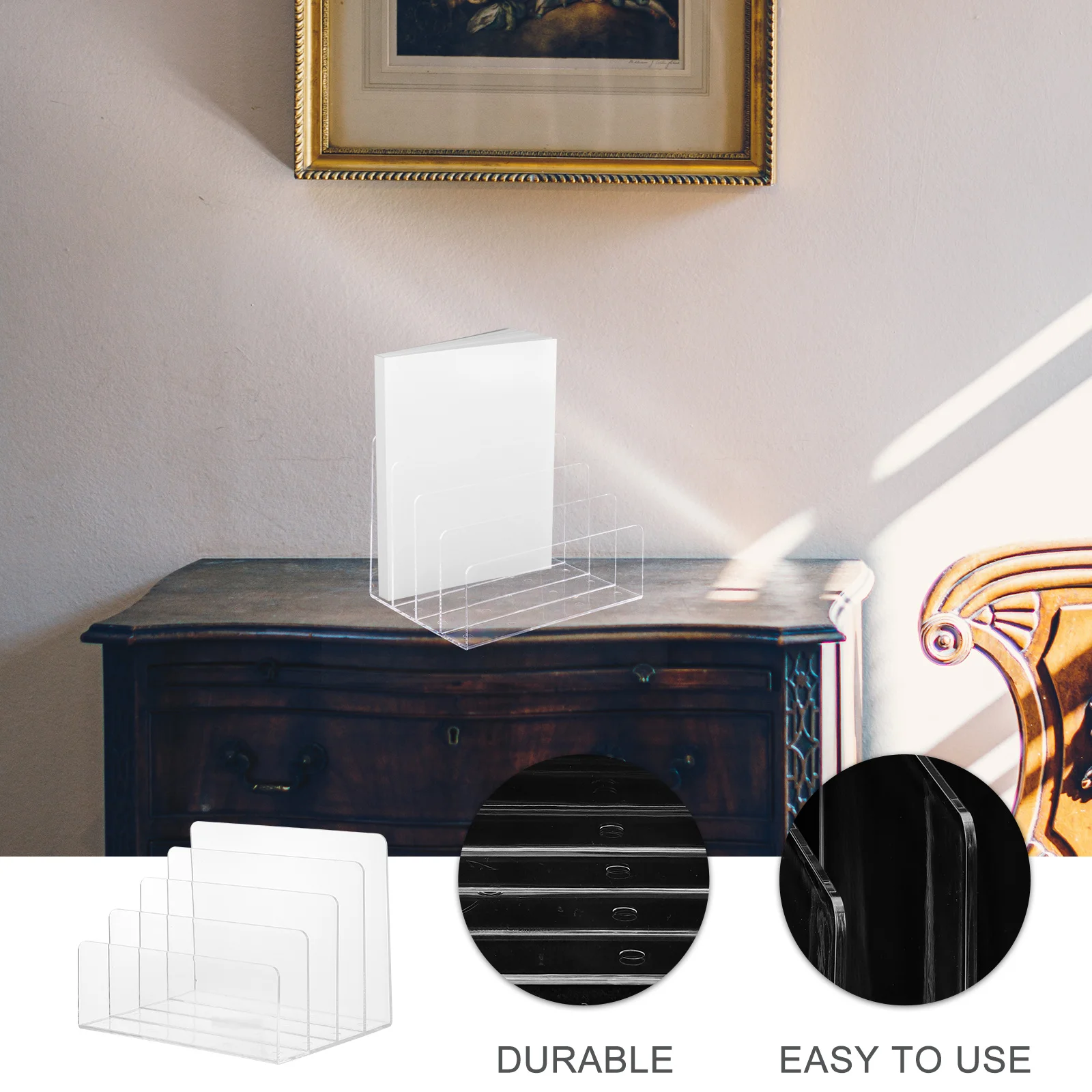 

Desktop Transparent Book End Plastic Compartment Style Magazine Display Stand Decorative Book Organizer Practical