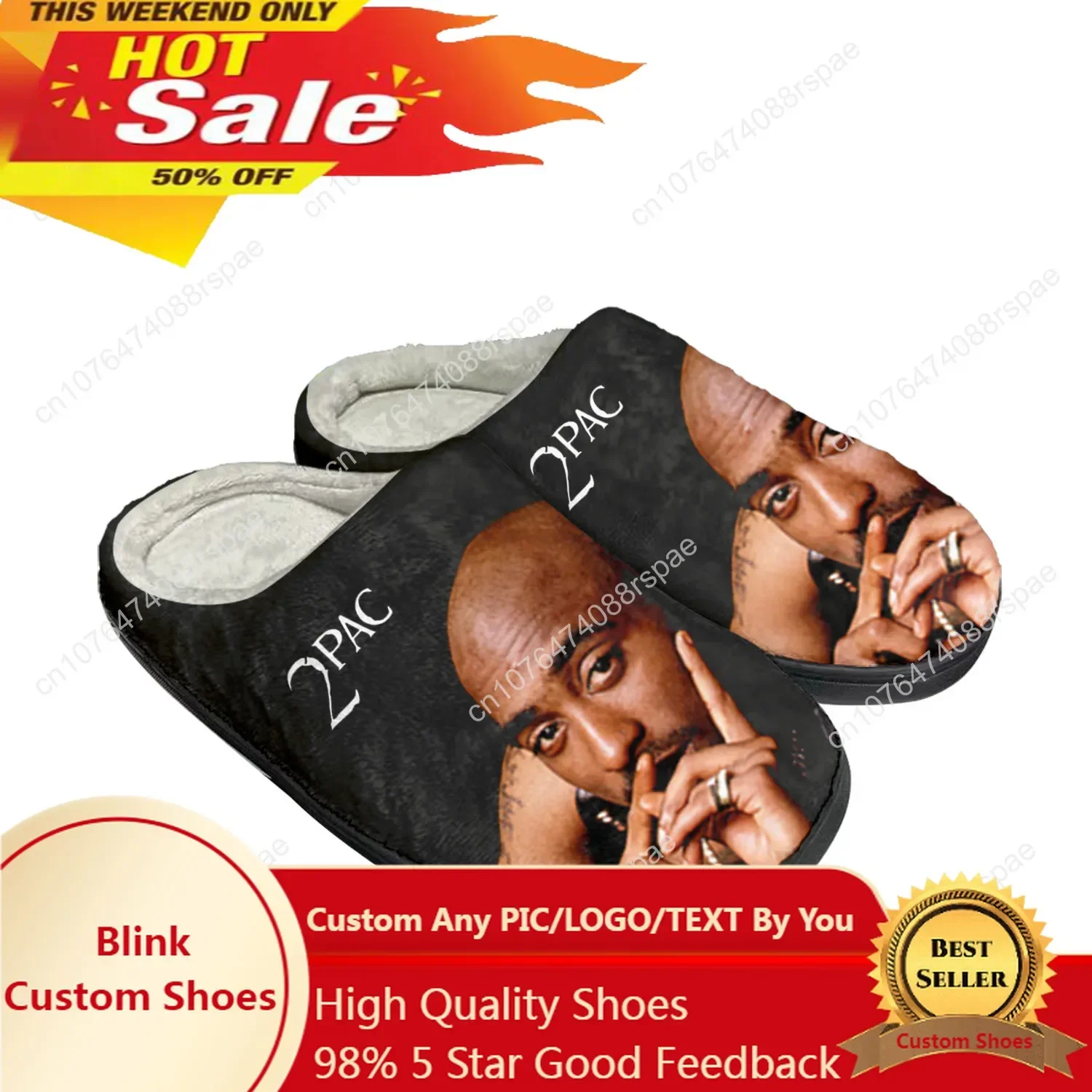 

2Pac Hip Hop Rapper Tupac Pop Home Cotton Slippers Mens Womens Sandals Plush Bedroom Keep Warm Shoe Thermal Custom Slipper