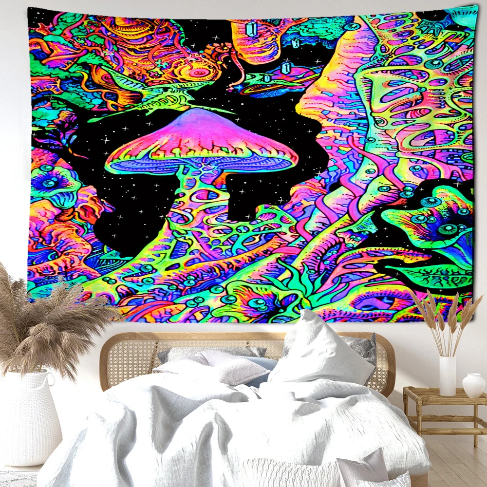 Night Sky Universe Mushroom Tapestry Wall Hanging Abstract Mysterious Hippie Tapiz Bohemian Aesthetics Room Home Decoration