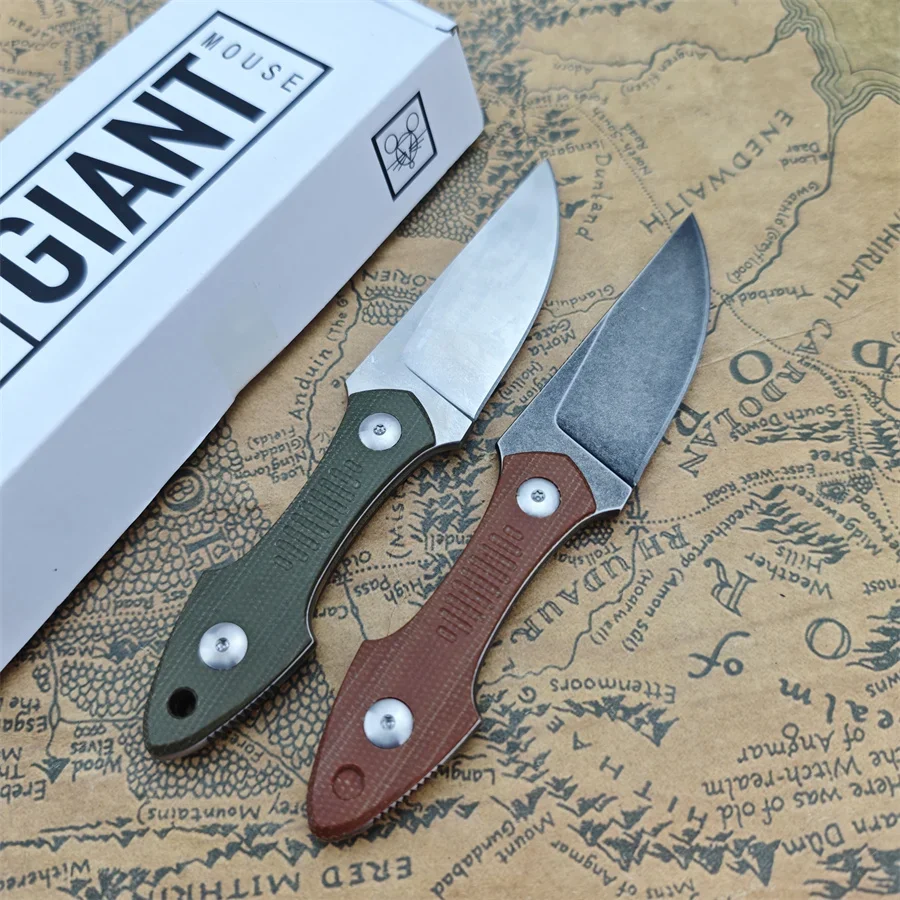 GiantMouse GMF3 شفرة مثبتة سكين الساتان قطرة نقطة شفرة مع غمد الجلود في الهواء الطلق التخييم الصيد المحمولة السكاكين المستقيمة