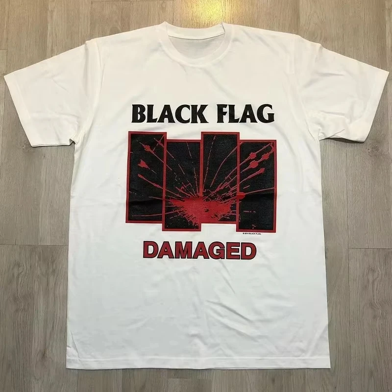 Black Flag Black Flag Band Punk Rock American Retro VTG High Street Trend Pure Cotton Short Sleeve T-shirt for Men and Women