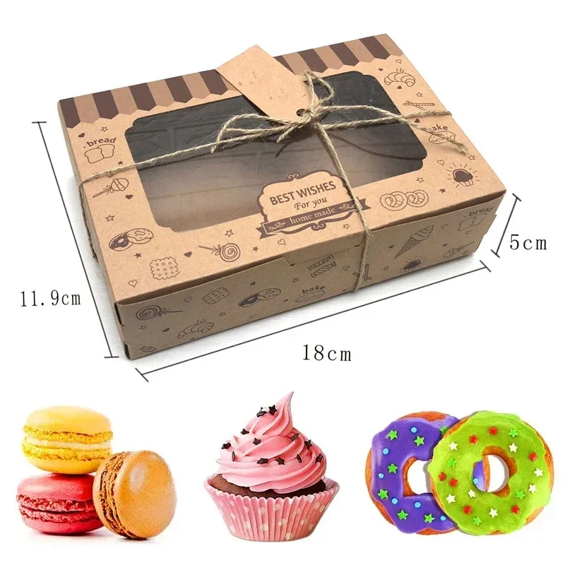 12/24Pcs Cake Bakery Box with PVC Window Kraft Paper Dessert Cookie Pastry Packaging Boxes Baby Shower Birthday Party Supplies