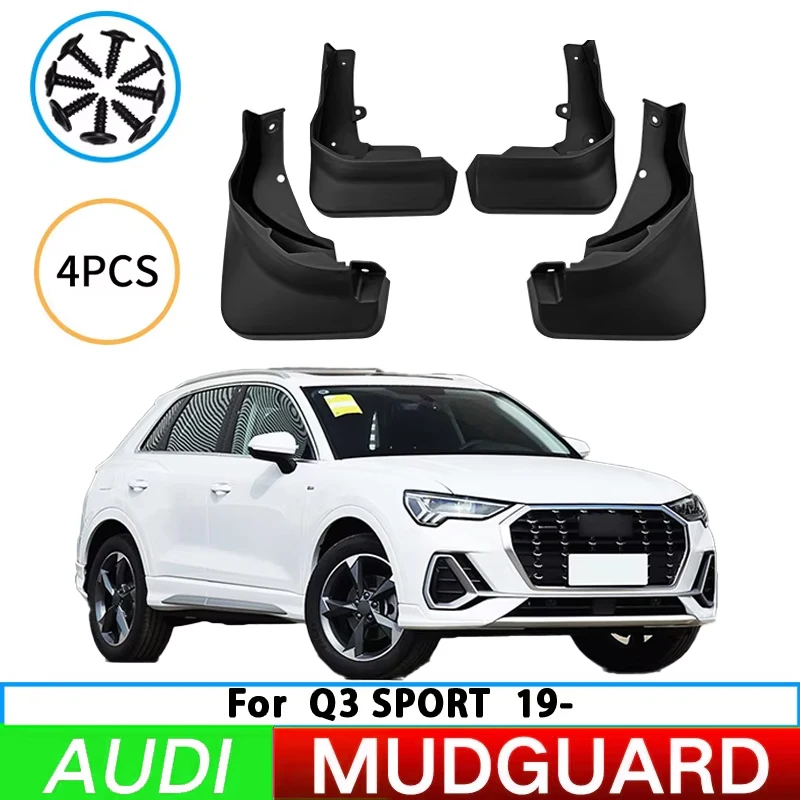 Mudslides and splash guards for Audi Q3 Sport 2019-2023, front and rear wheel mudguards, car tires, and car accessories.