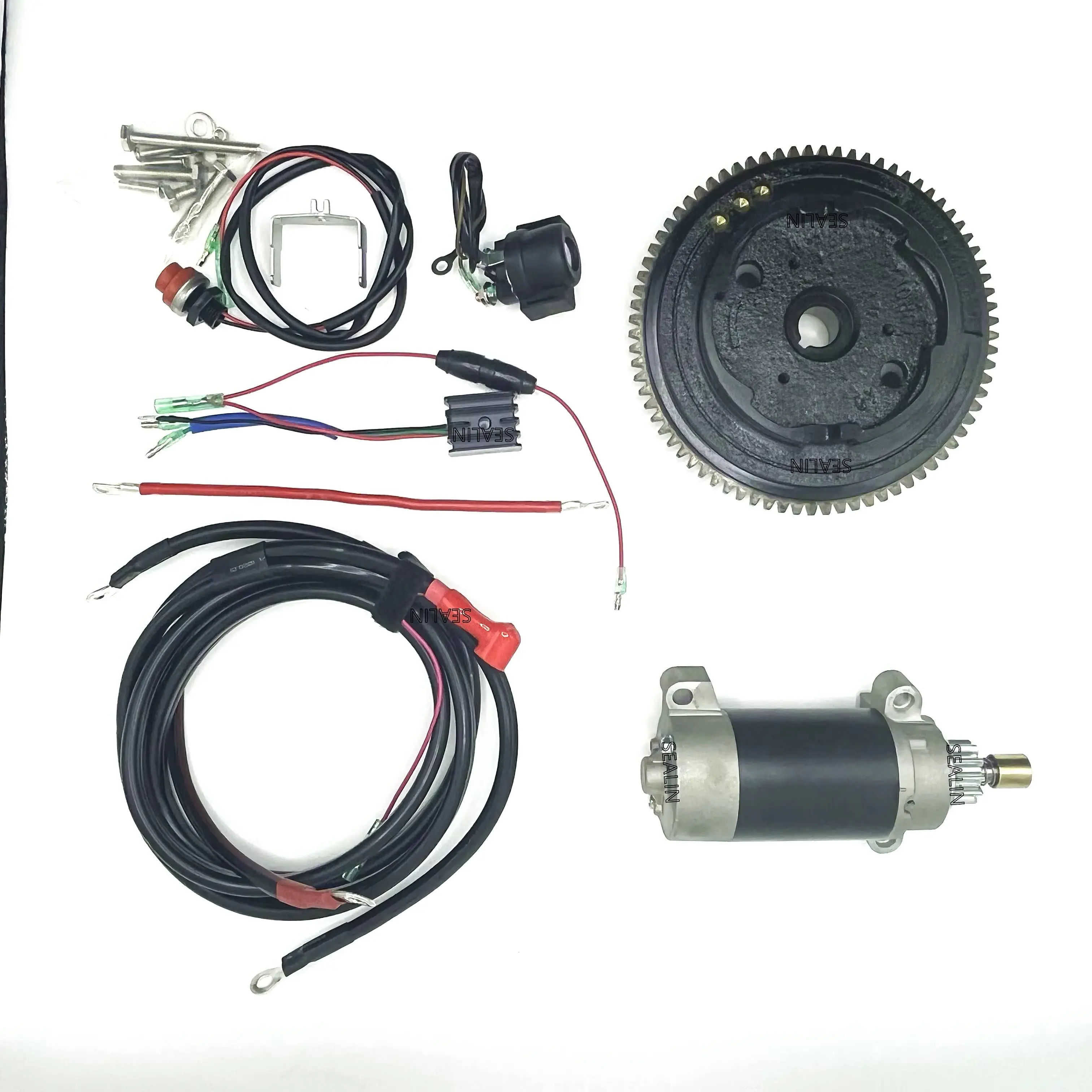 Electric Start Conversion Kit For YAMAHA F15 15HP 4 stroke Model 6AGK with flywheel starter motor rectifier relay cables