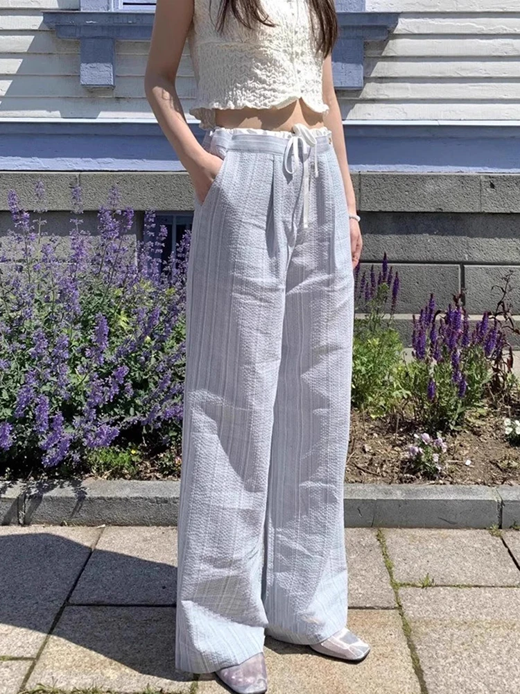 Pantaloni casual a gamba larga a vita alta da donna Primavera New Sle Retro Color Blo Design Pantaloni lunghi dimagranti Pantaloni casual