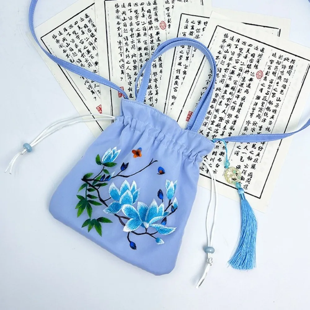 

Elegant Chinese Style Drawstring Bucket Bag Organza Sweet Hanfu Embroidery Handbag Lanyard Ethnic Style Small Purse Bag Wedding