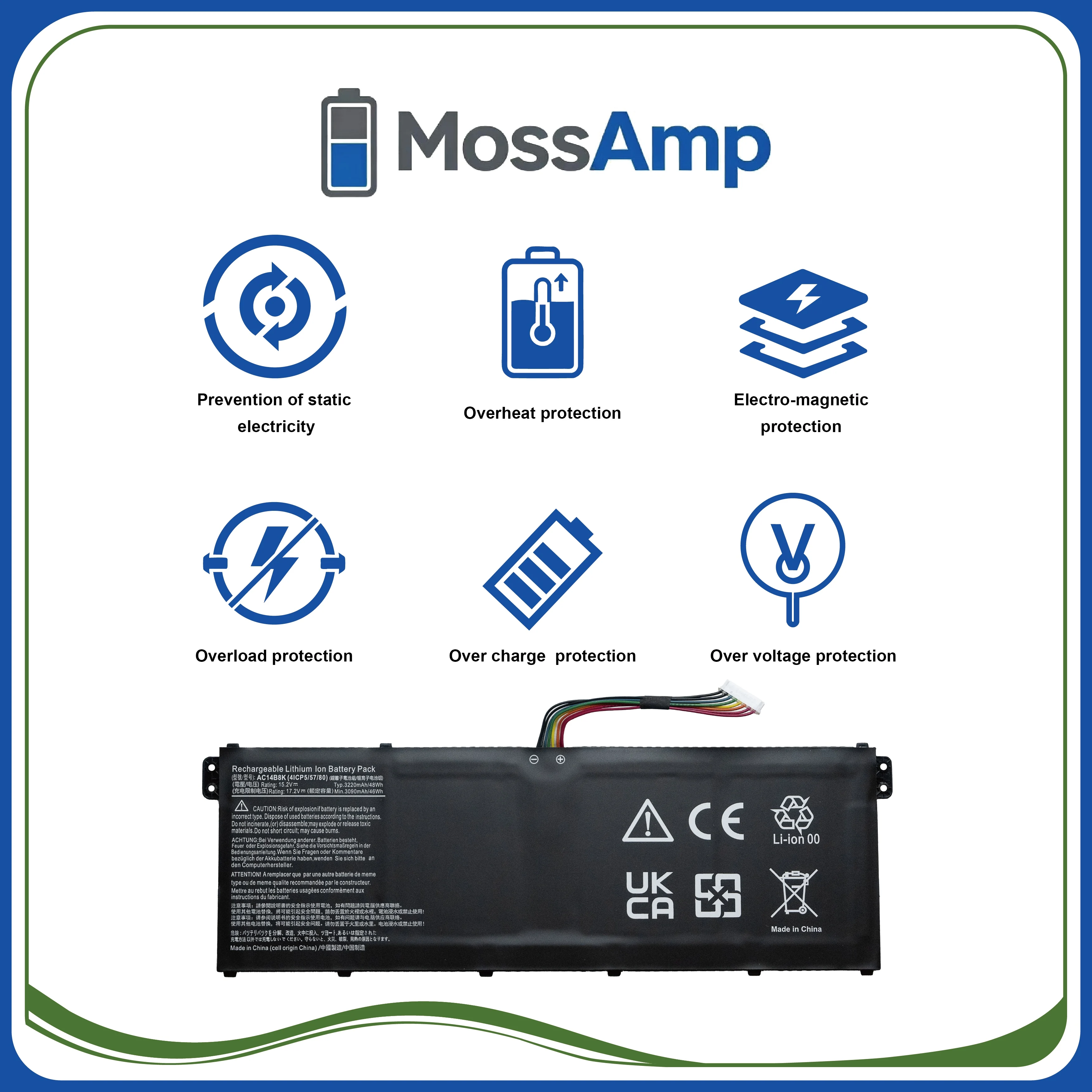 MossAmp AC14B8K Laptop Battery for Aspire Swift Chromebook Nitro E3-111 ES1-511 ES1-520 ES1-531 ES1-731 V3-371 V3-111 3 SF314-51 - view 6