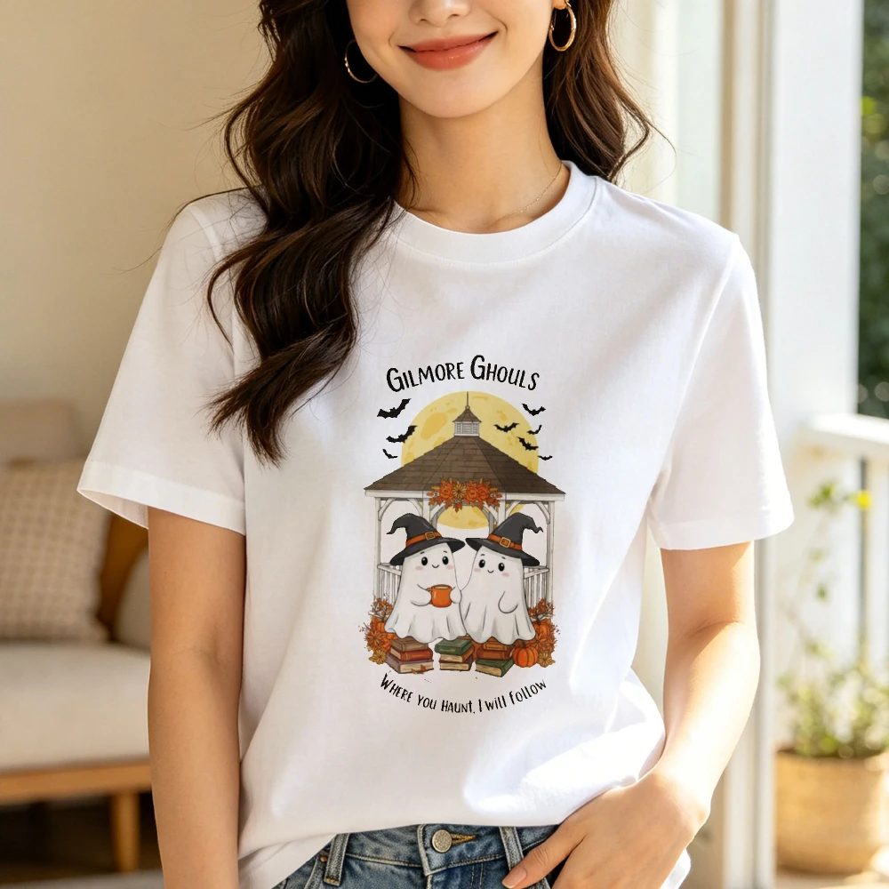 Funny Gilmore Ghouls Where You Haunt I Will Follow Tshirt Halloween Pumpkins Full Moon Women Men Fashion Shirt Unisex Cotton Tee