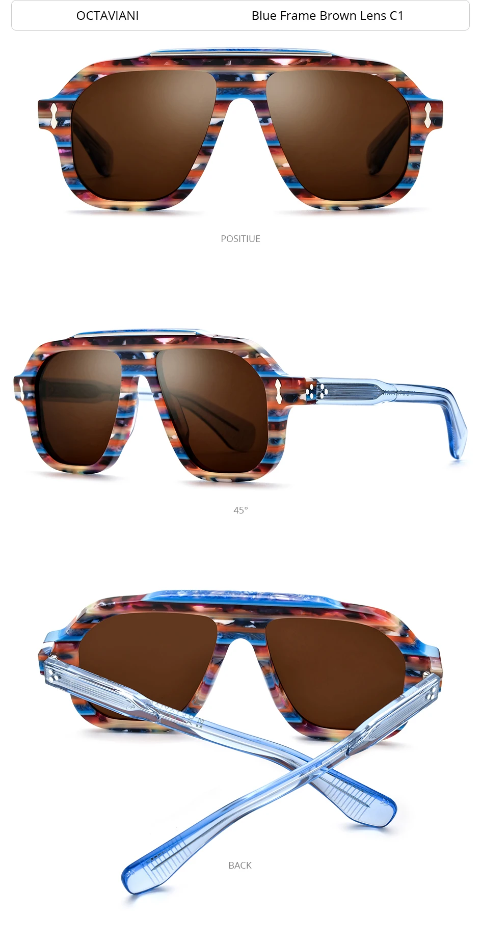 HEPIDEM Polarisierte Sonnenbrille aus Acetat, Herren, japanische Handarbeit, Marken-Designer, übergroß, dick, quadratische Sonnenbrille, Damen OC – Detail 11