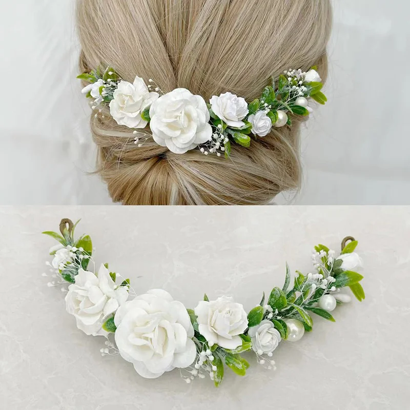 Dried Baby's Breath Bridal Hair Vine with White Flowers Wedding Headpiece Vintage