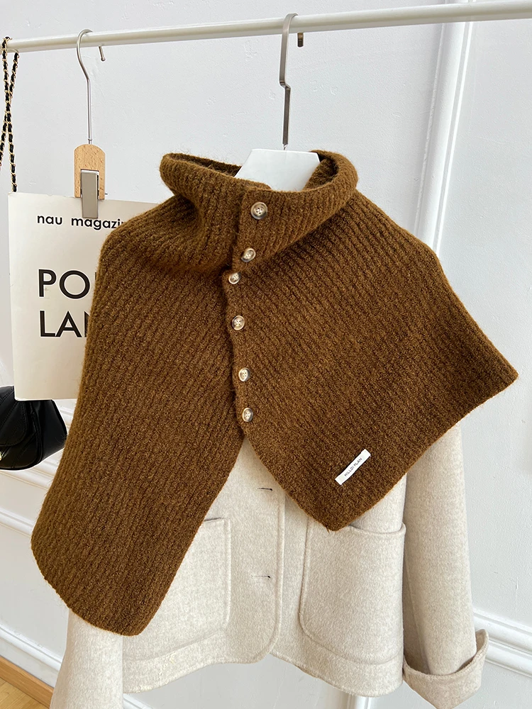 

Faionable Lazy Sle шерстяной шарф пальто для женщин осень-зима с высоким воротником теплая корейская версия вязаная верхняя одежда на пуговицах