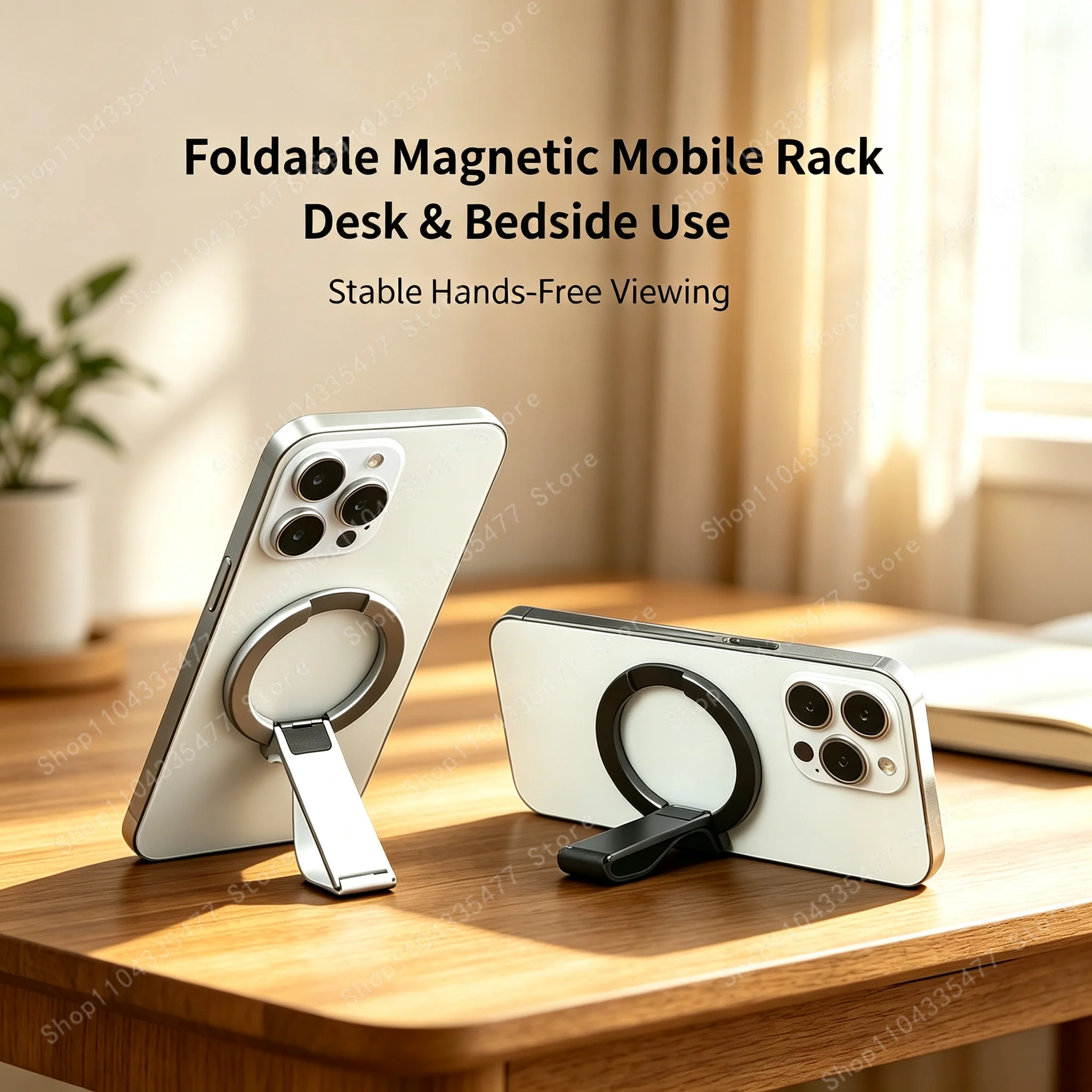 Foldable Desktop Phone Stand Magnetic Ring Holder 360 Rotatable for MagSafe iPhone 17 16 15 14 13 12 Pro Max Samsung All Phones