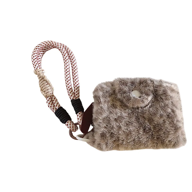 

Trendy Ins Creative Pink Leopard Print - Plush Coin Purse Charm/Mini Storage Phone Lanyard Universal Anti-Theft/Anti-Snatch