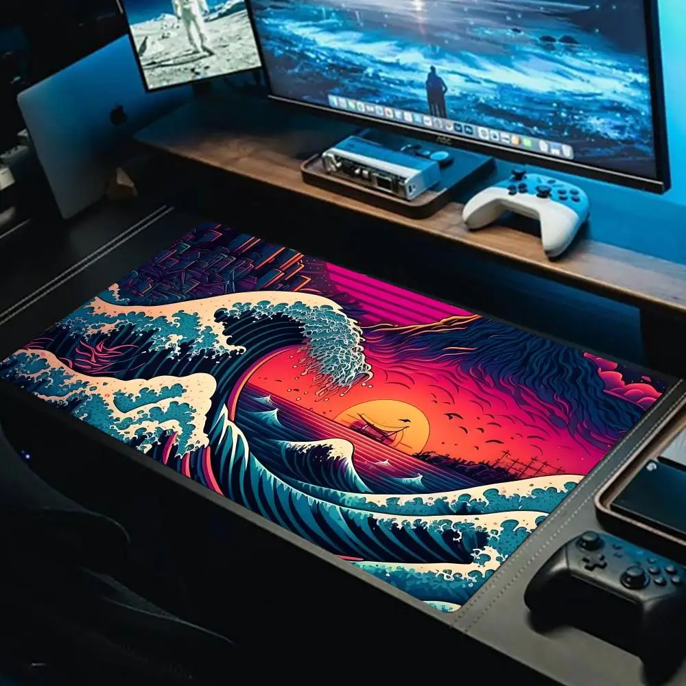 

Sunset Wave Art Mouse Pad Large Gaming Accessory XXL Stitched Edges Deskmats Non-Slip Computer Keyboard Mat Laptop Long Mousepad