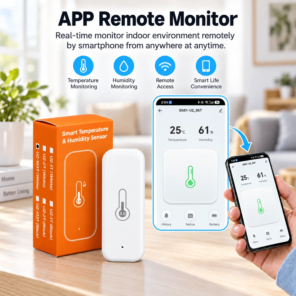 Zigbee Temperatur- und Feuchtigkeitssensor, intelligentes Innenraumthermometer und Hygrometer für Smart Home, Fernbedienung über App, kompatibel mit Yandex Z2M, Smart Life und Alexa. – Detail 3