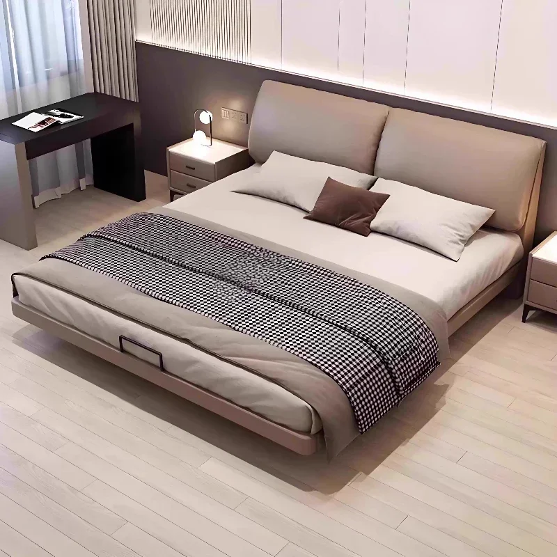 150x200cm 180x200cm 200x220cm Modern Levitation Genuine Leather Double Bed 2 People Full Size Bed Frame Beds Bedroom Furniture view 4