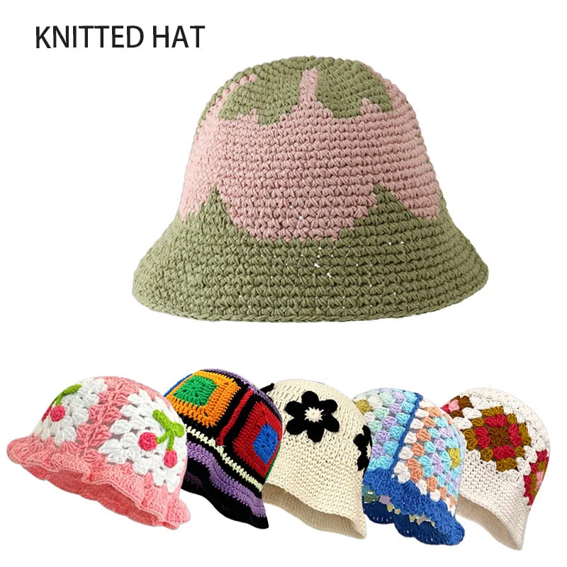 

Cute Outdoor Flower Knitted Hats Women Winter Warm Korean Knitted Hat Female Soft Windproof Version Pullover Beanies Cap