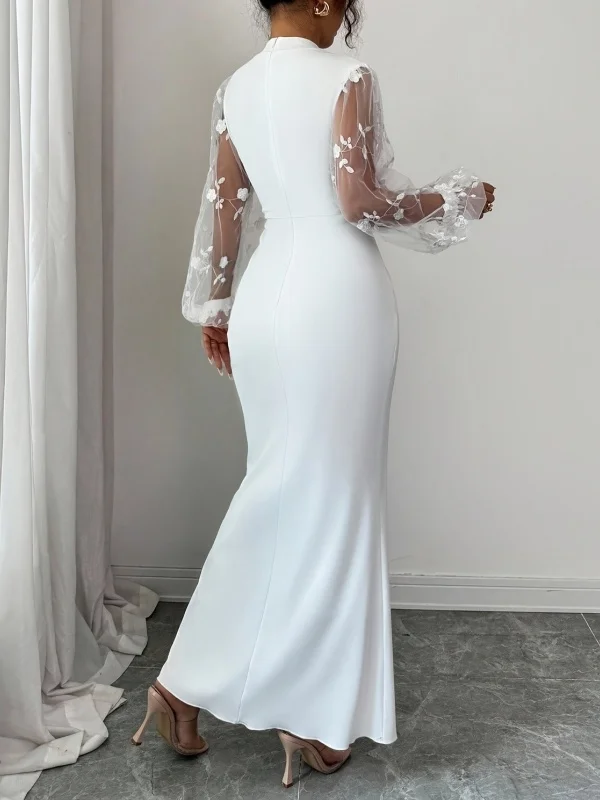 크리스마일 여성용 우아한 이브닝 하이넥 드레스 2026 바디콘 화이트 가운 시어 메쉬 소매 포멀 파티 섹시 시크 맥시 드레스