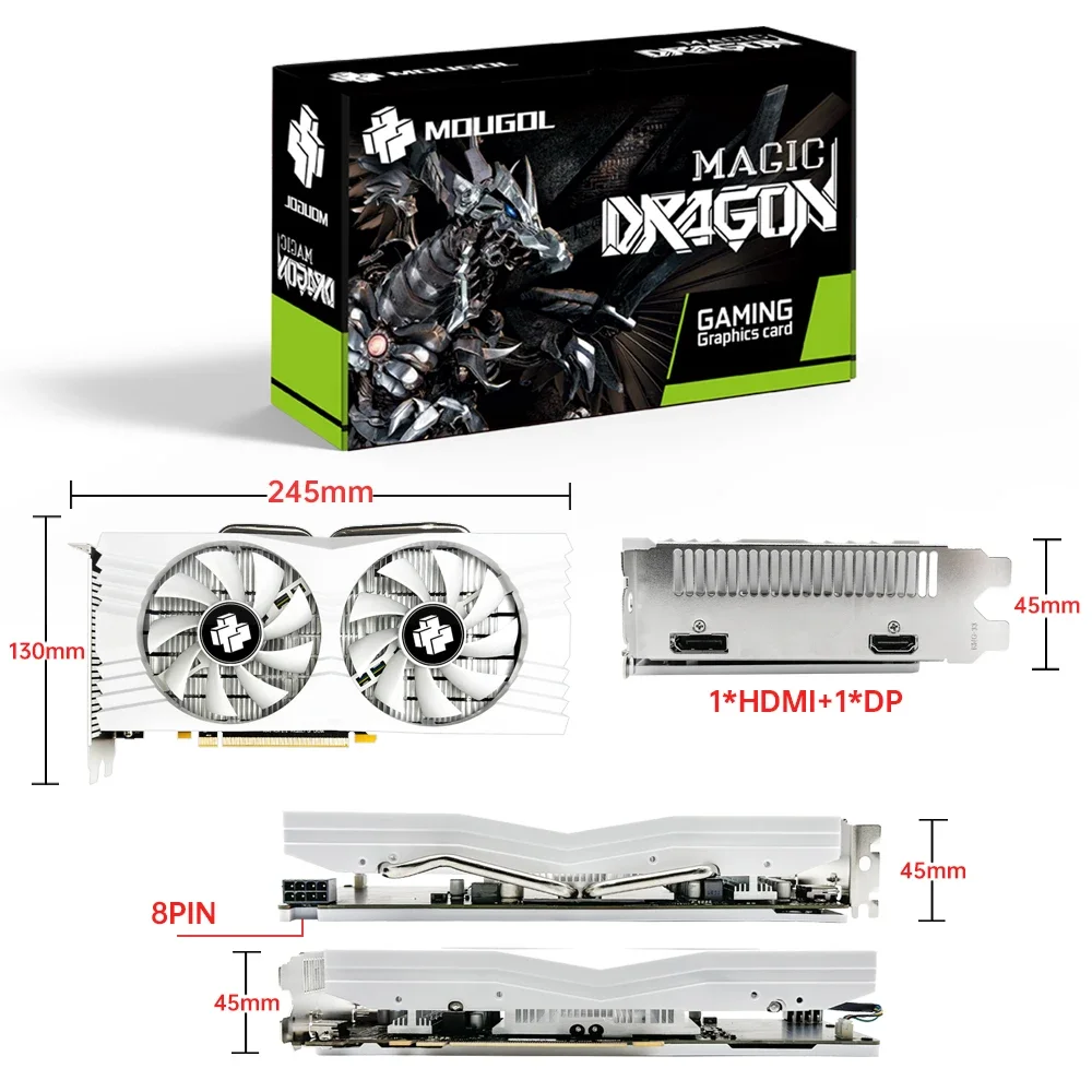 Игровая видеокарта MOUGOL Radeon RX580, видеокарта 8 ГБ, GDDR5, PCIE3.0x16 DVI DP для настольного компьютера, карты AMD