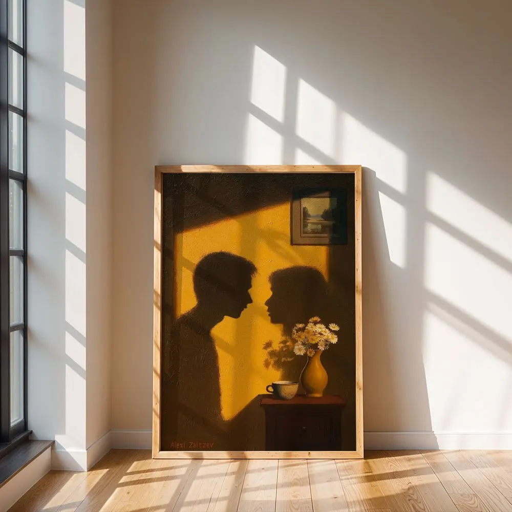 Light Shadow Couple Silhouette Still Life Oil Painting Canvas Wall Art, Warm Home Decor For Bedroom Living Room, 2D Print Poster