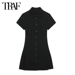 TRAF Short Black Dresses 2024 Women's Summer Elegant Party Mini Shirt Dress Ladies Fashion Casual Short Sleeve Short Dresses