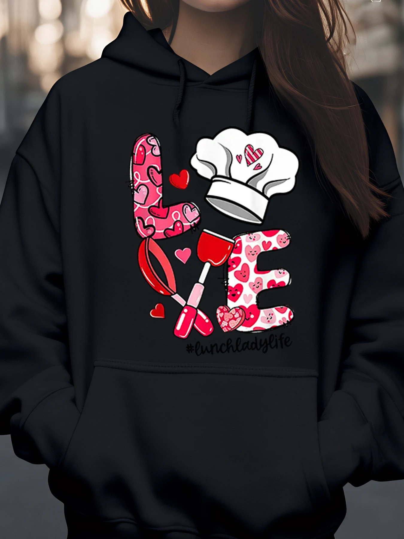 

Love Chef Hat Лопатка с принтом Толстовка с капюшоном на день Святого Валентина Женская повседневная одежда для любителей кулинарии